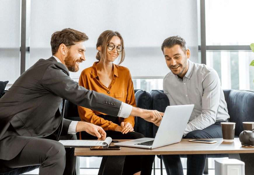 Small business owners reviewing a digital project